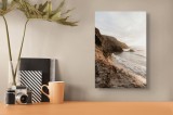 Tablou Canvas, "Valurile liniștite ale dimineții marine", Rocă, Plajă, Valuri, Apus, Cer, Pescăruși, Natura, Relaxare, Frumusețe, Mistică, 26 x 39 cm,