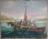 Pescari pe barca// ulei pe carton, Arbori, Altul
