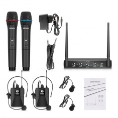 Debra AU-400 Set statie 2 microfoane, 2 lavaliera UHF 4-Ch Microphone System foto