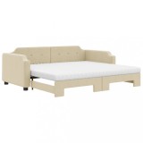 Cumpara ieftin Pat de zi cu extensie si saltele, crem, 80x200 cm, textil