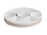 Set 5 boluri pentru aperitive si suport, Hors d&#039;oeuvre Dish, Brandani, 31.5x20.5x4 cm, portelan/bambus, alb