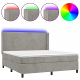 Cumpara ieftin Pat cu arcuri, saltea si LED, gri deschis, 180x200 cm, catifea