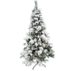 Brad artificial de Craciun nins, decorat cu conuri pin, pentru interior/exterior, inaltime 210 cm, diametru 131 cm, 630 ramuri, Flippy, alb/verde, sup foto