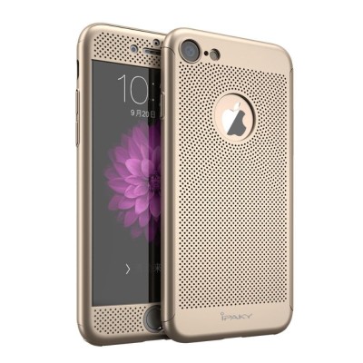 Husa apple iphone 7 ipaky full cover 360 air cu gauri auriu + folie sticla foto