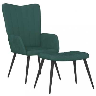 vidaXL Scaun de relaxare cu taburet, verde &amp;icirc;nchis, catifea foto