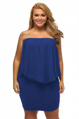 Y500P-4 Rochie albastra casual, cu model suprapus si umerii goi - Plus Size foto