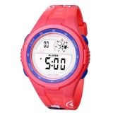 Ceas digital de copii, Mingrui MR2117LK, model rabbit, data, iluminare, rezistent la apa 30 metri, rosu