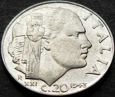 Moneda istorica 20 CENTESIMI - ITALIA FASCISTA, anul 1943 *cod 386 foto