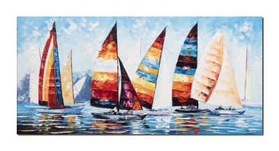 Tablou Cursa de veliere, pictat manual 140x70cm ulei pe panza in cutit efect 3D foto