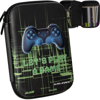 Penar model 3D gaming, 1 compartiment, 2 buzunare plasa, inchidere fermoar, 23x15,5x4 cm foto