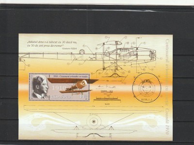 ROMANIA 2010 LP 1882 CENTENARUL AVIONULUI CU REACTIE H. COANDA BLOC MNH NESTAMPILAT foto