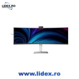 Monitor Philips Curbat, 48.8", VA, DQHD, 75Hz, 4ms, HDR400, FlickerFree, Boxe 3W x 2, Webcam, HA, HDMI, DisplayPort, USB, hub, USC-C, KVM, RJ45, 49B2U