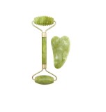 Set rola masaj facial cu doua capete si piatra verde din piatra jad naturala