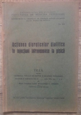 Actiunea diureticelor in injectiuni intravenoase la pisica/ 1935 foto