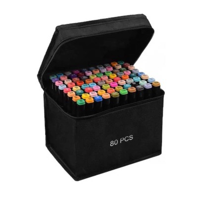 Set 80 markere Edman, Varf subtire si gros, cu suport baza, Geanta depozitare, Multicolor foto