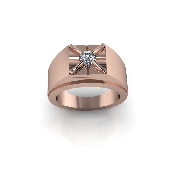 Inel barbatesc din aur roze 14K, piatra zirconiu - 55