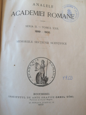 Analele Academiei Romane, Seria II, tomul XXII, 1899-1900 foto