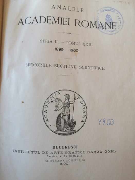 Analele Academiei Romane, Seria II, tomul XXII, 1899-1900
