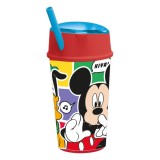 Pahar cu pai si compartiment superior, Stor, Mickey Mouse, 400 ml