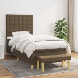vidaXL Pat box spring cu saltea, maro &icirc;nchis, 90x200 cm, textil
