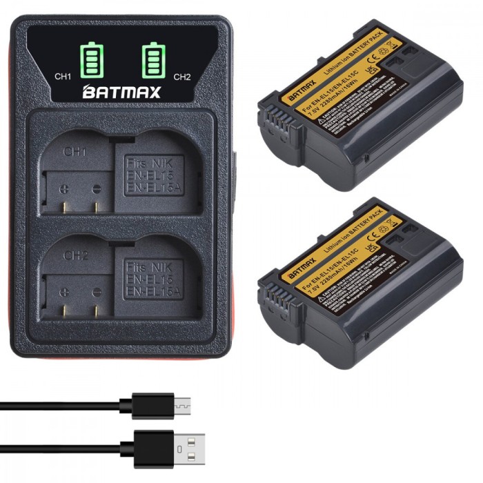 Set 2 acumulatori EN-EL15c + incarcator Nikon D800 D850 D780 D7100 Z6 Z6 Z7 Z8