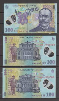 ROMANIA 100 Lei x 2 - 2018 (2022) I.L.CARAGIALE , Polimer UNC Serii consecutive foto