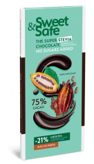 Ciocolata amaruie cu indulcitor natural de stevia Sweet&amp;Safe, 90g, Sly Nutritia