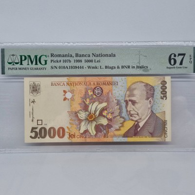 BANCNOTA UNC 5000 LEI 1998 GRADATA PMG 67 EPQ foto