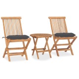 VidaXL Set mobilier exterior pliabil cu perne, 3 piese, lemn masiv tec