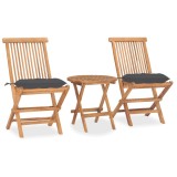 Set mobilier exterior pliabil cu perne, 3 piese, lemn masiv tec