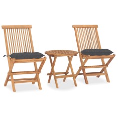 vidaXL Set mobilier exterior pliabil cu perne, 3 piese, lemn masiv tec 3063186