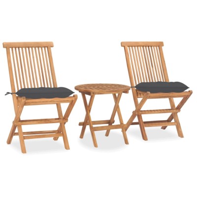 vidaXL Set mobilier exterior pliabil cu perne, 3 piese, lemn masiv tec foto