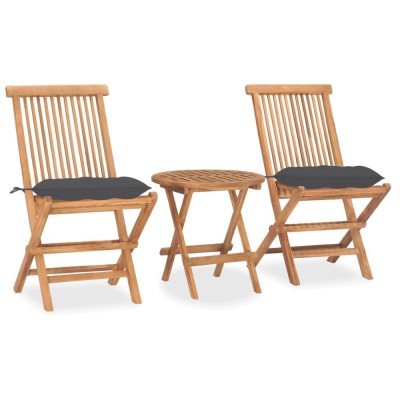 Set mobilier exterior pliabil cu perne, 3 piese, lemn masiv tec foto