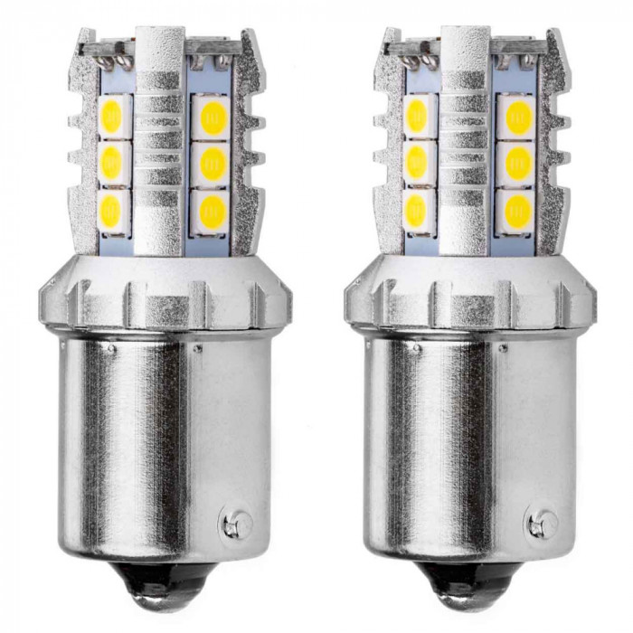 Bec semnalizare AMIO LED Canbus, BA15S P21W R10W R5W Alb 12V/24V, 3030 16SMD 1156, set 2 buc