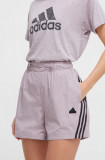 Cumpara ieftin Adidas pantaloni scurți femei, culoarea roz, cu imprimeu, high waist IS3615