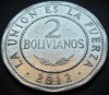 Moneda exotica 2 BOLIVIANOS - BOLIVIA, anul 2012 * cod 4855, America Centrala si de Sud