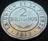 Moneda exotica 2 BOLIVIANOS - BOLIVIA, anul 2012 * cod 4855