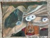 Tablou / lucrare Marcel Janco, ulei pe carton, 50x40 cm, eticheta Ein Hod pe verso, artist roman, avangarda, fara rama, fara sticla, Abstract, Suprarealism