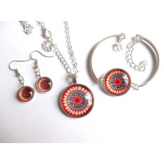 Set bijuterii sticla, colier cu pandantiv, cercei si bratara reglabila 32804