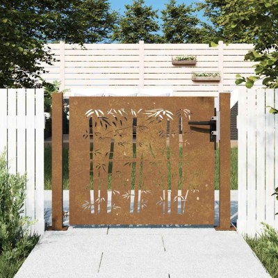 vidaXL Poartă pentru grădină, 105x80 cm, oțel corten, model bambus foto