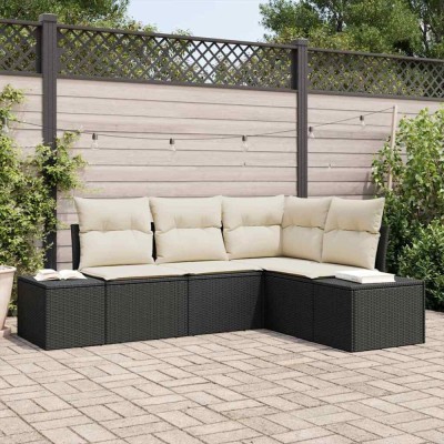 Set de canapele pentru grădină cu pernă 4 pcs Negru, Crem foto
