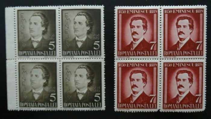 Romania LP 130 , M. Eminescu , bloc de 4 , MNH/** , Cal a II a