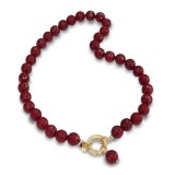 Colier Argint 925 placat aur cu Agat Rubiniu 12mm, 48cm. Bijuterie dama handmade Italia. Cadou Cutie inclusa