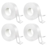 Cumpara ieftin Set 4 benzi dublu adezive pentru uz casnic, reutilizabile, lungime 5 m, latime 3 cm, transparente