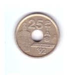 Moneda Spania 25 pesetas 1992 Seville '92 Torre del Oro, stare foarte buna, curata