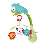 Carusel Muzical Patut Copii 3 in 1 Animalute Vesele, Jucarie Bebelusi, Mobil Carucior, 0+ Luni
