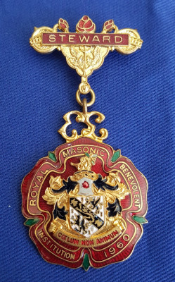 Medalie masonica veche The royal masonic Benevolent Institution - Steward 1960 foto