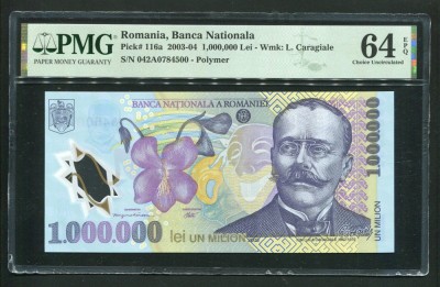 q563 BANCNOTA 1000000 LEI 2003 ( 2004 ) NECIRCULATA UNC GRADATA PMG 64 EPQ foto