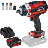 Einhell IMPAXXO 18/450 PXC + Starter Kit - Masina de insurubat cu impact patrat 1/2 inch 400 Nm accesorii + Set 1 acumulator si incarcator Li-Ion 18 V