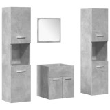 Cumpara ieftin Set mobilier de baie, 4 piese, gri beton, lemn compozit